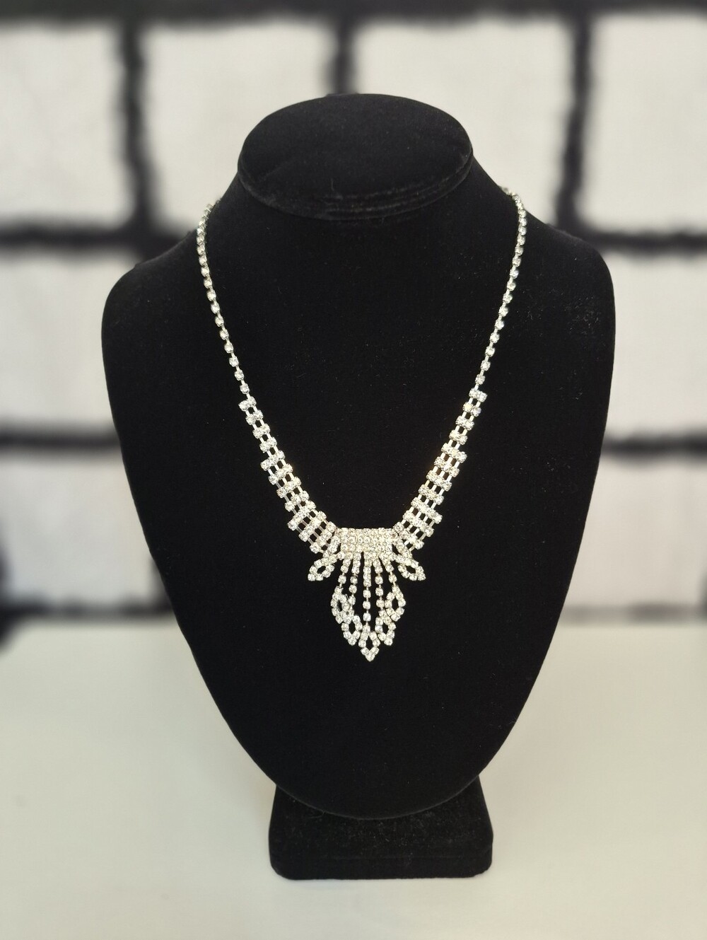 Silver Rhinestone Crystal Chandelier Necklace Wedding Prom Formal